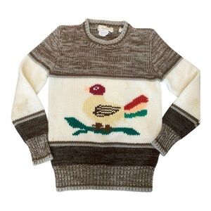 Brown and Cream Sweater with Bird Design